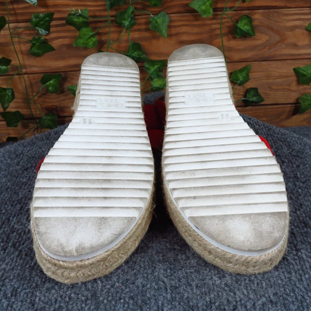 Time and Tru Women Sandal 11 Casual Summer‎ Red Fabric Espadrille Flatform